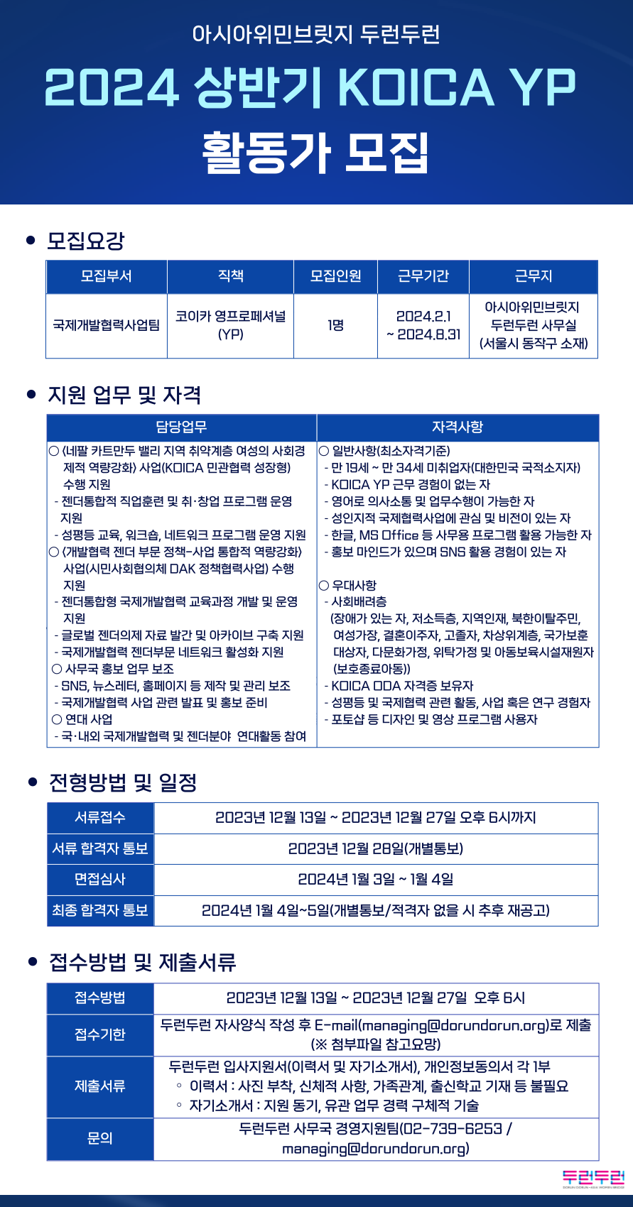 [서울]아시아위민브릿지 두런두런 2024년 상반기 코이카 YP 모집합니다.