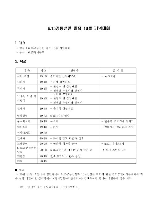 6.15공동선언 발표 10돌 기념대회 식순