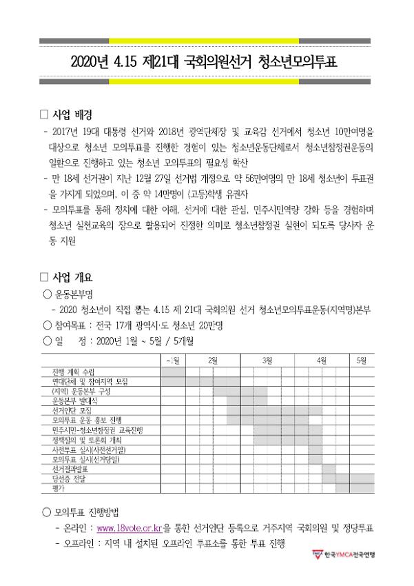 2020년 4.15 제21대 국회의원선거 청소년모의투표중앙운동본부 제안서