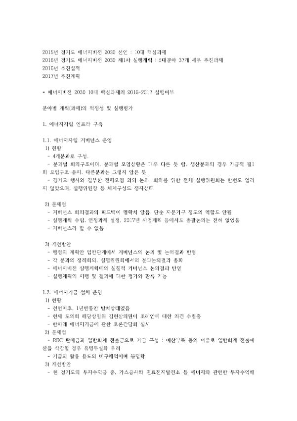 2016-2017 에너지비전 2030 10대 핵심과제 실행여부 평가 자료