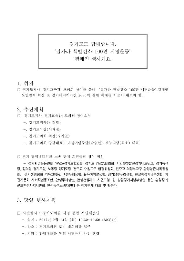 잘가라 핵발전소 100만 서명운동 캠페인 행사 개요