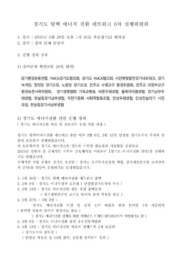 경기도 탈핵 에너지 전환 네트워크 6차 실행위원회 회의자료