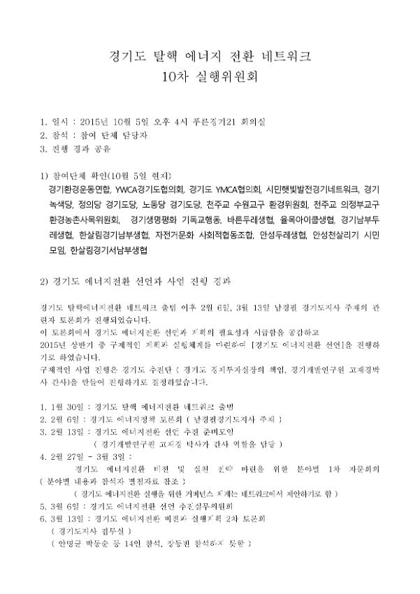 경기도 탈핵 에너지 전환 네트워크 10차 실행위원회 회의자료