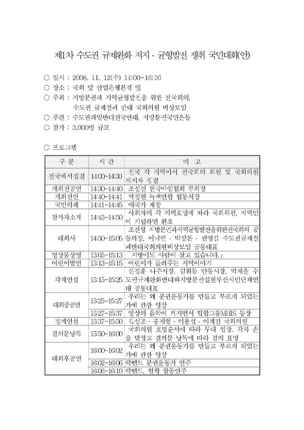 제1차 수도권 규제완화 저지·균형발전 쟁취 국민대회(안)
