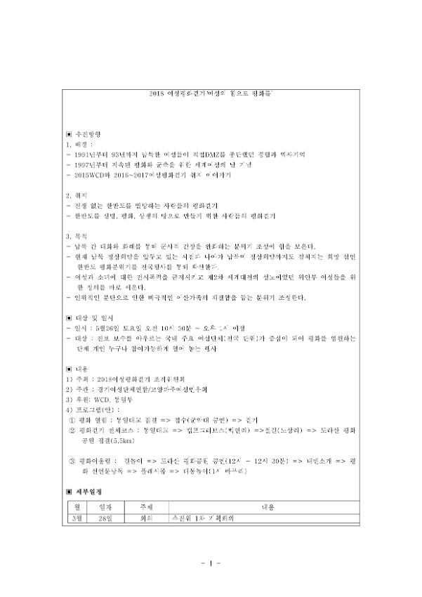 2018 여성평화걷기 '여성의 힘으로 평화를' 계획서
