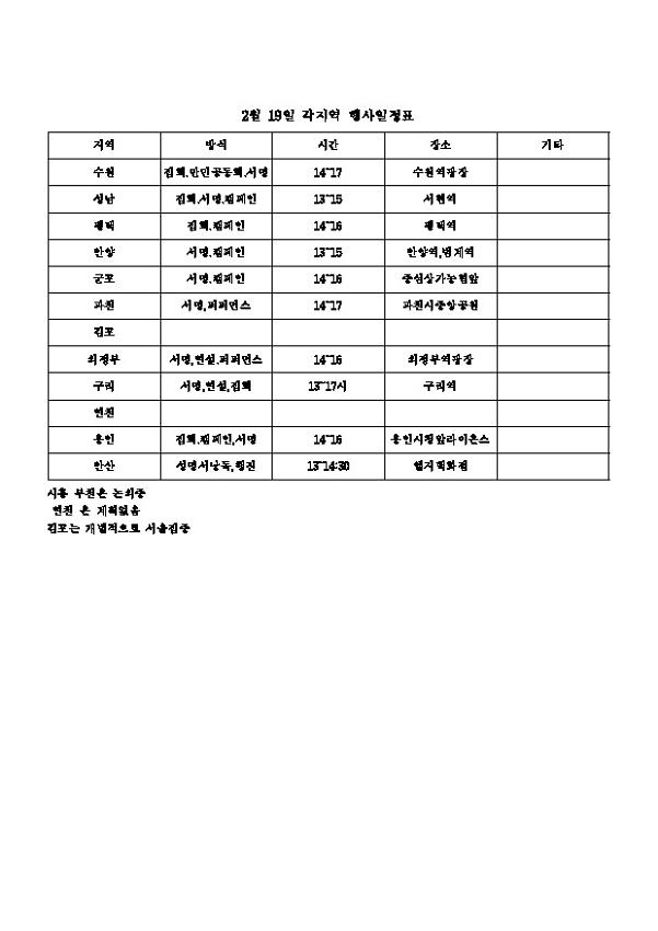 지역총선연대 2월 19일 집회일정