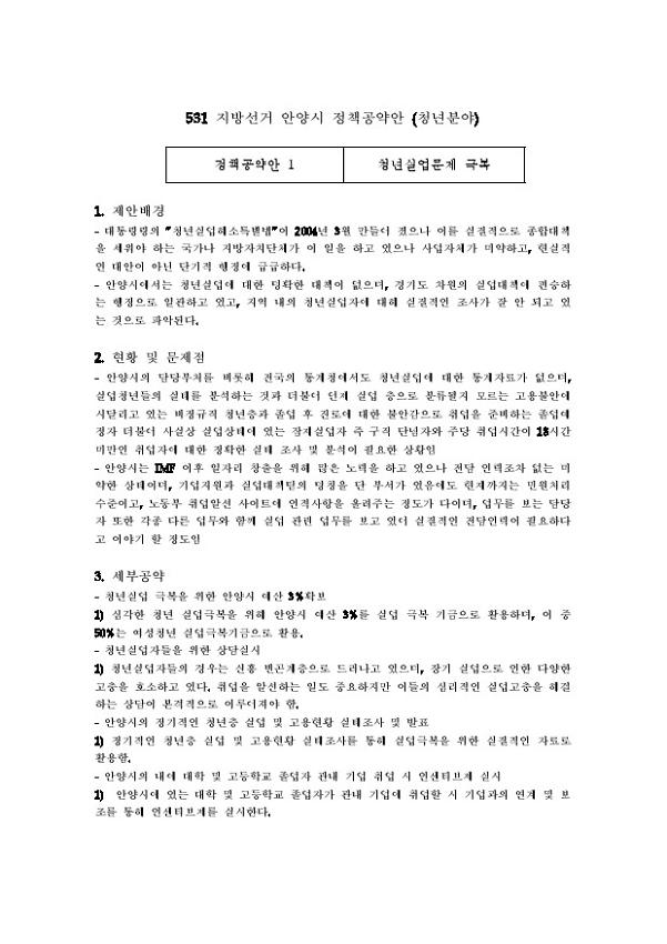 5.31 지방선거 안양시 정책공약안 (청년분야)