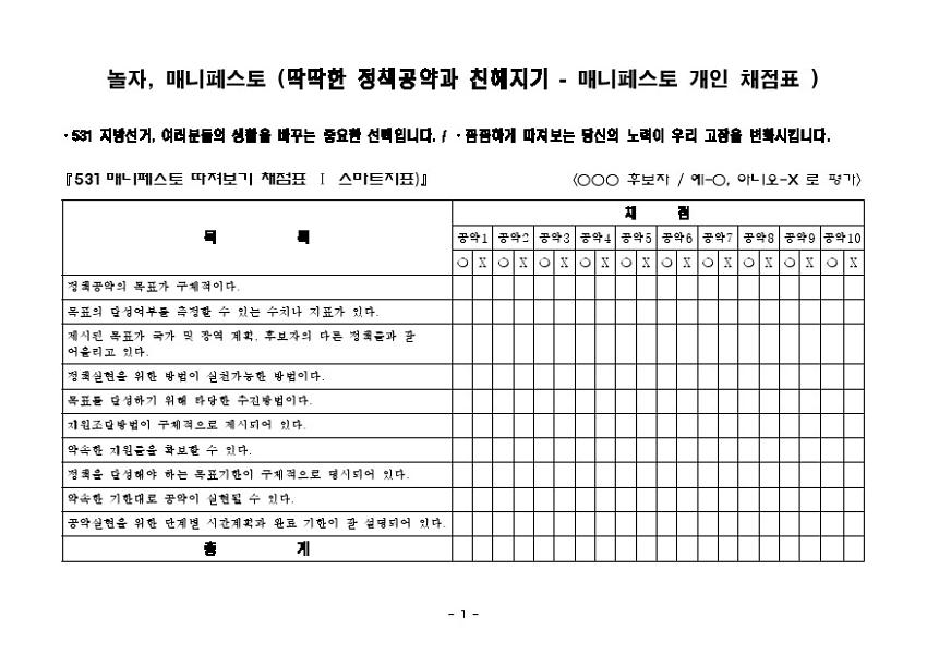 놀자, 매니페스토 : 딱딱한 정책공약과 친해지기 - 매니페스토 개인 채점표