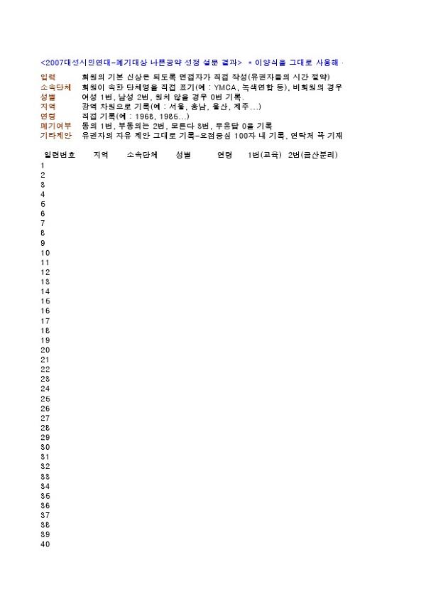 2007대선시민연대-폐기대상 나쁜공약 선정 설문 결과 양식