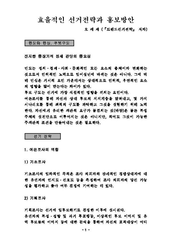 효율적인 선거전략과 홍보방안