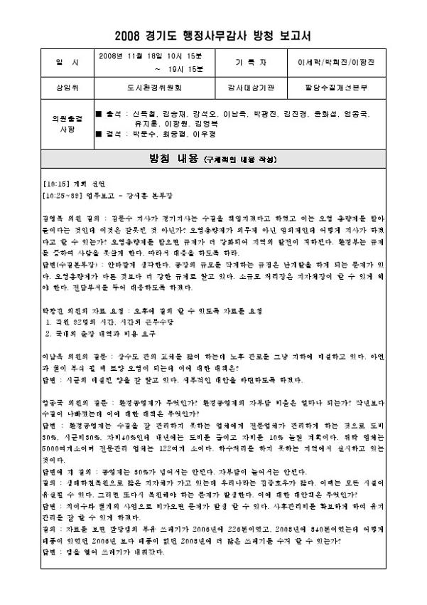 2008 경기도 행정사무감사 방청 보고서(2008.11.18)