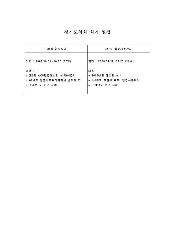 경기도의회 회기 일정