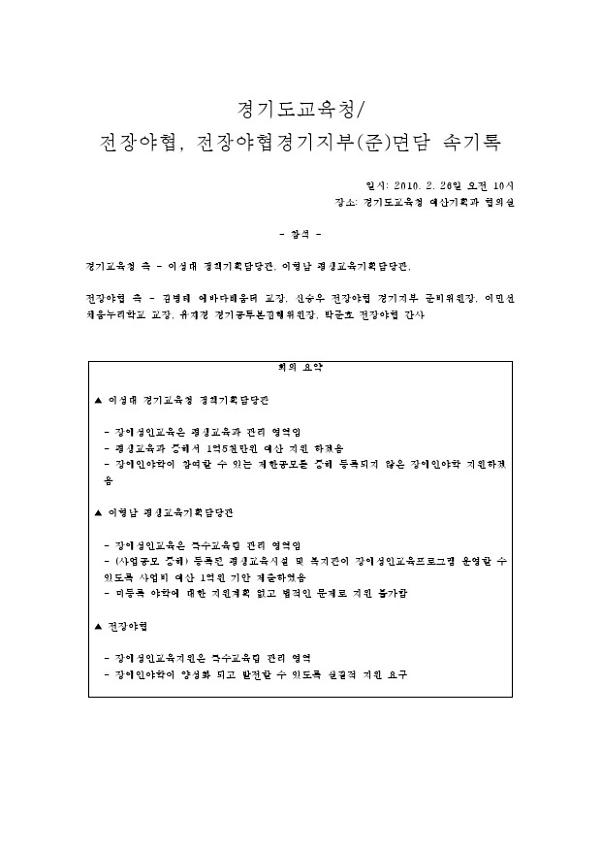 2010.2 경기도교육청-전국장애인야학협의회, 전국장애인야학협의회 경기지부(준) 면담 속기록