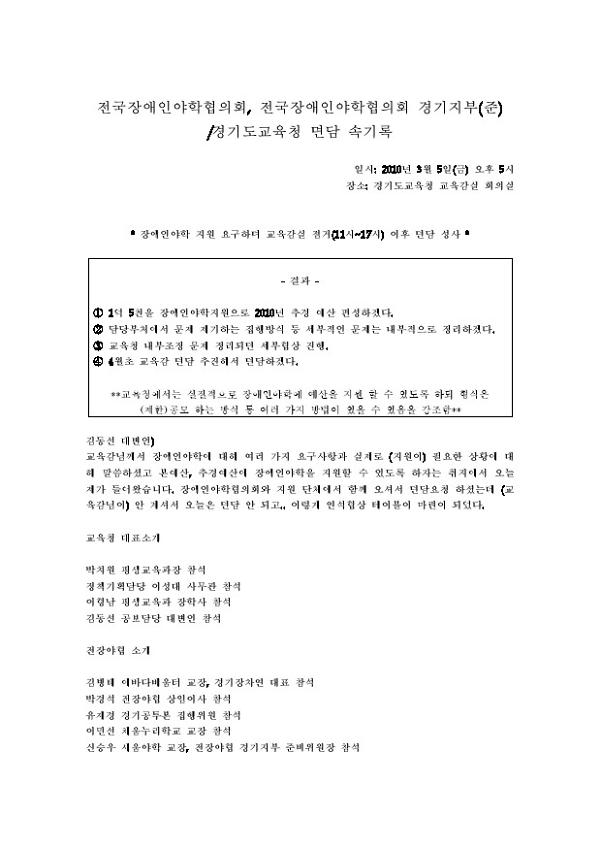 2010.3 전국장애인야학협의회, 전국장애인야학협의회 경기지부(준)-경기도교육청 면담 속기록